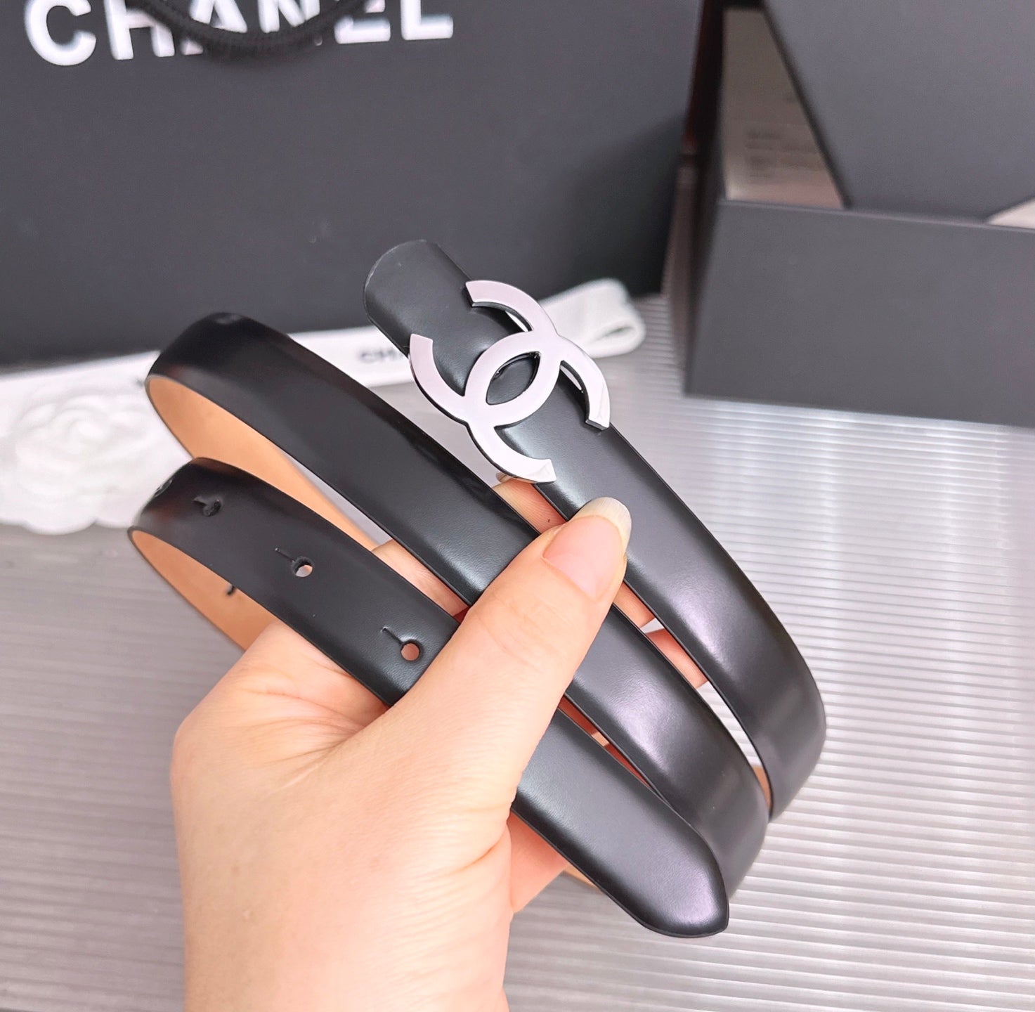Chanel 2026 CC Logo Slim Belt 20mm Leather 212320