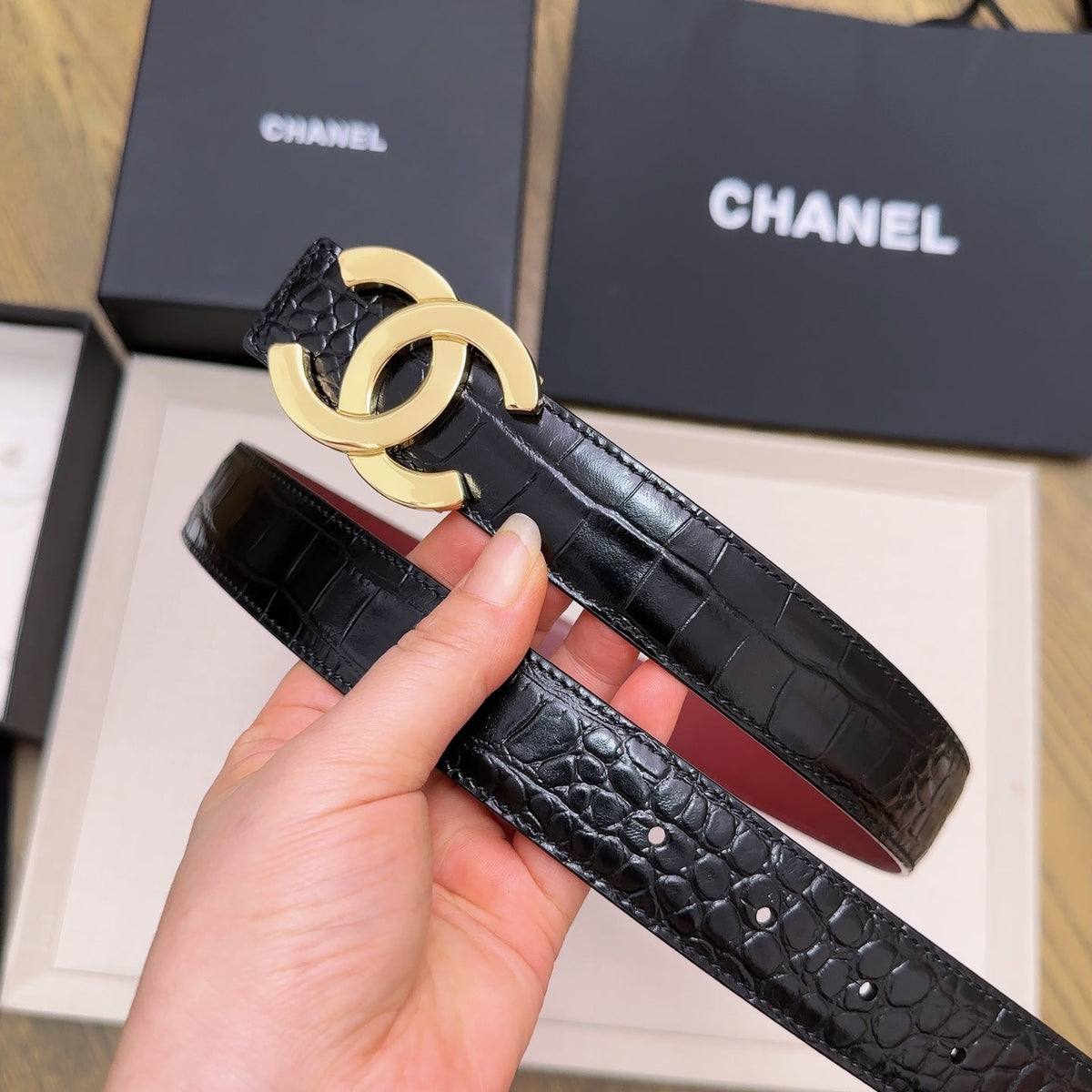 Chanel 2026 Crocodile Embossed Belt 30mm Leather 218762