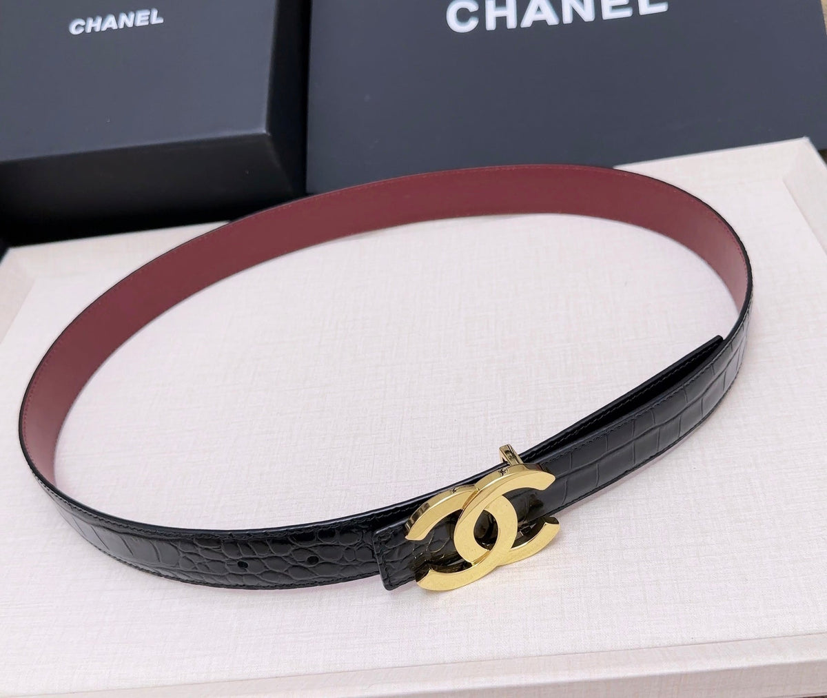Chanel 2026 Crocodile Embossed Belt 30mm Leather 218762