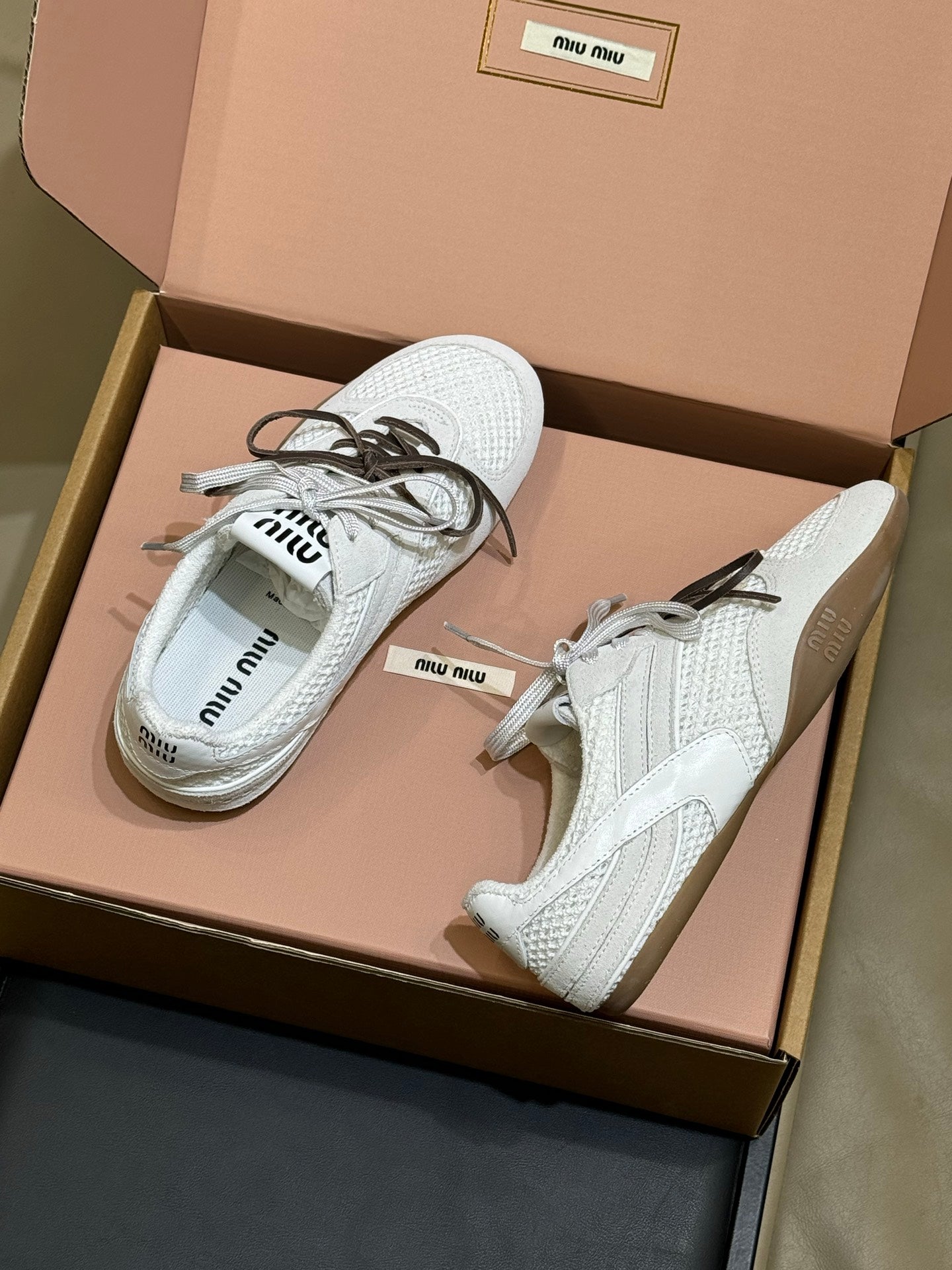 Miu Miu 2026 Tyre Sneaker White Suede Mesh 621347