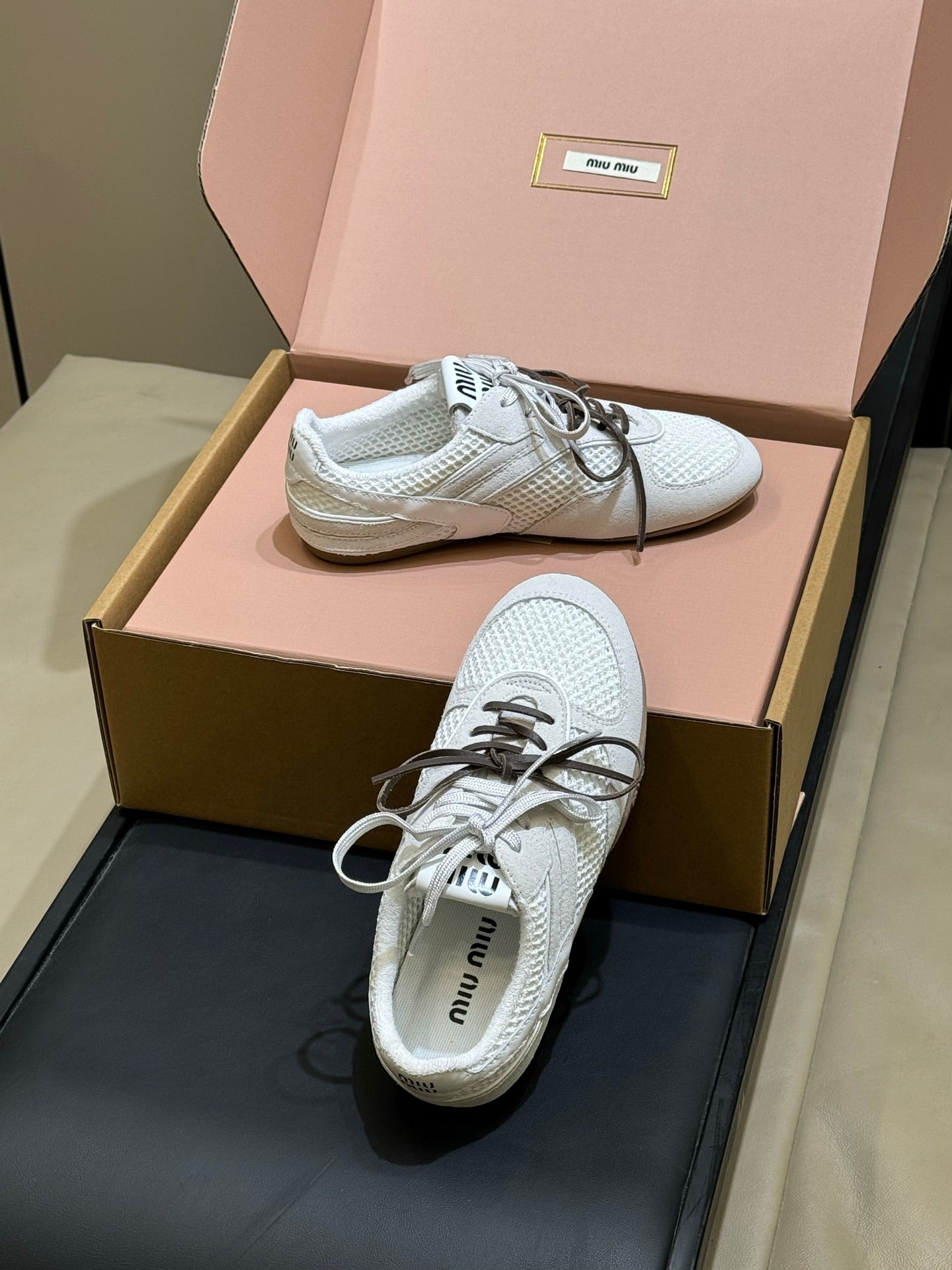 Miu Miu 2026 Tyre Sneaker White Suede Mesh 621347