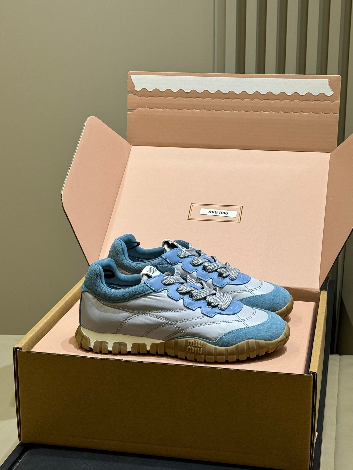 Miu Miu 2026 Tyre Sneaker Blue Technical Fabric And Suede 621353