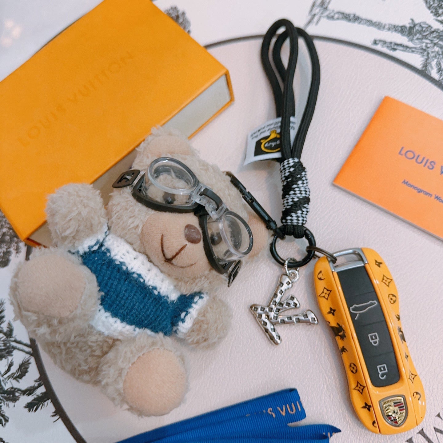 LV Beige Blue Bear Charm