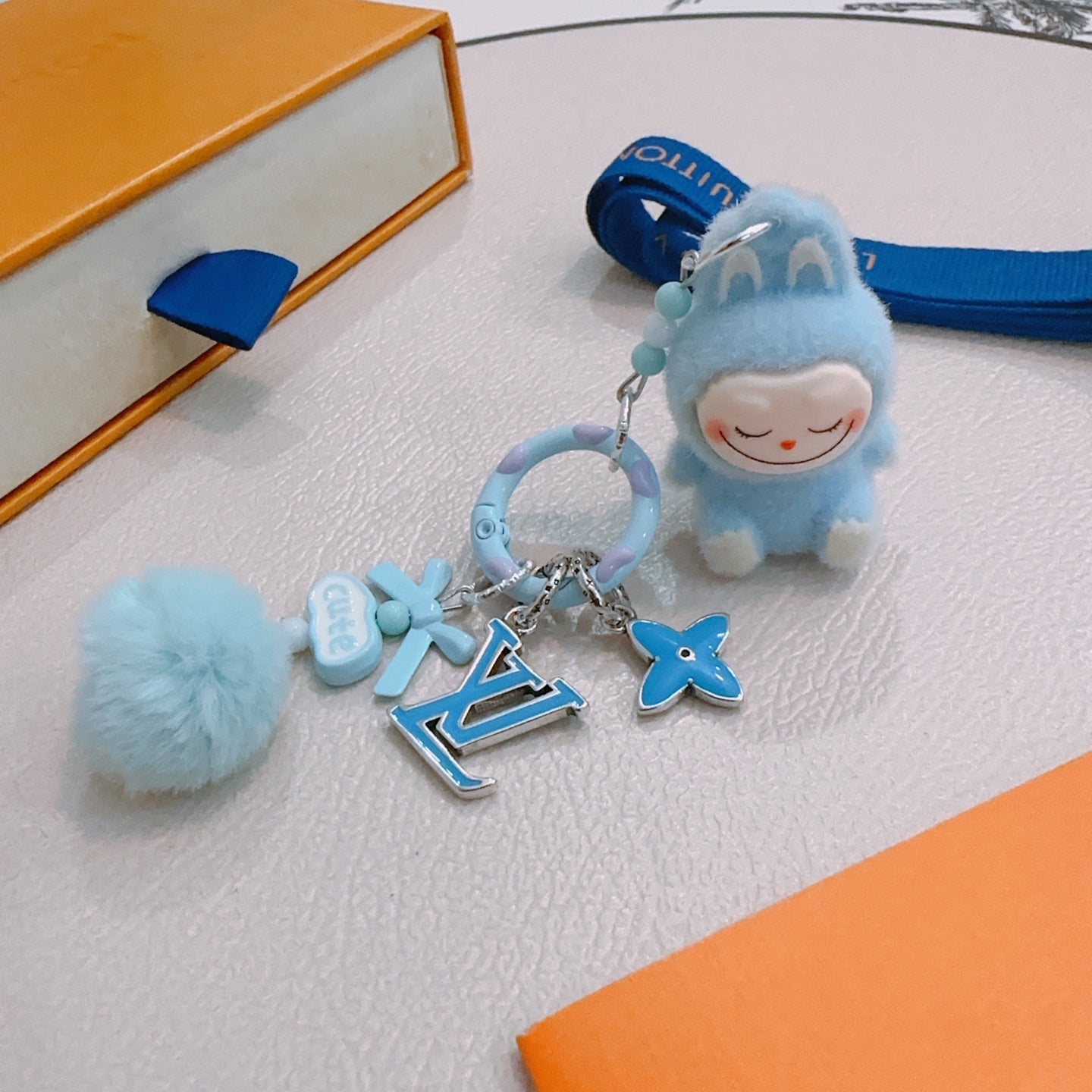 LV Blue Labubu Plush Toy Bag Charm