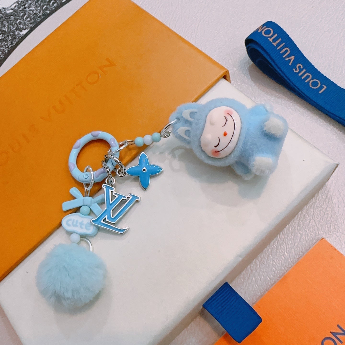 LV Blue Labubu Plush Toy Bag Charm