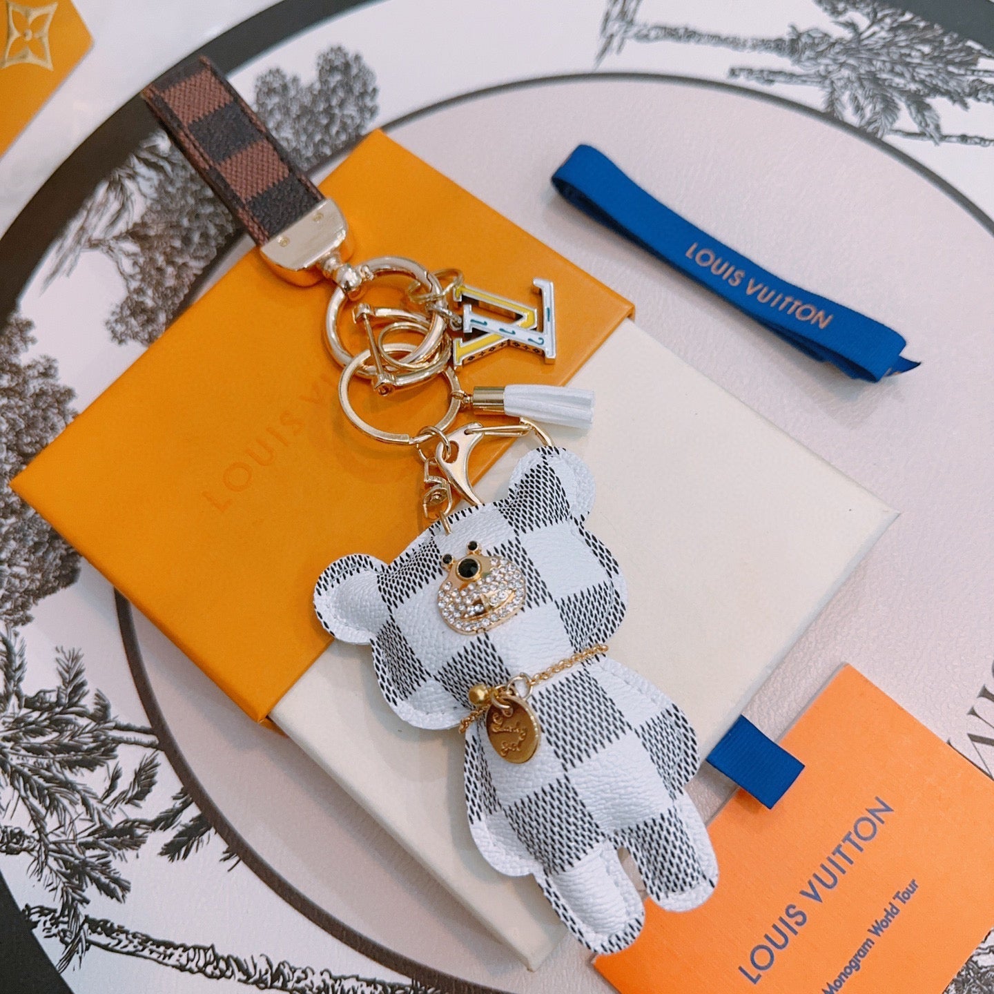 LV White Gray Bear Charm
