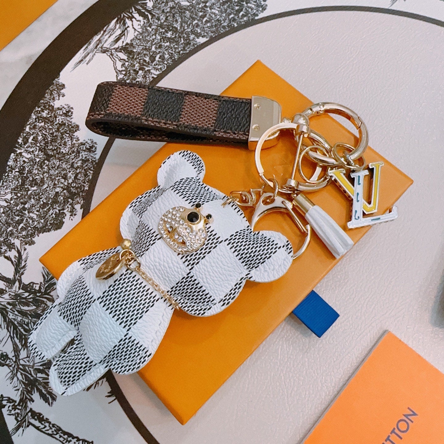 LV White Gray Bear Charm
