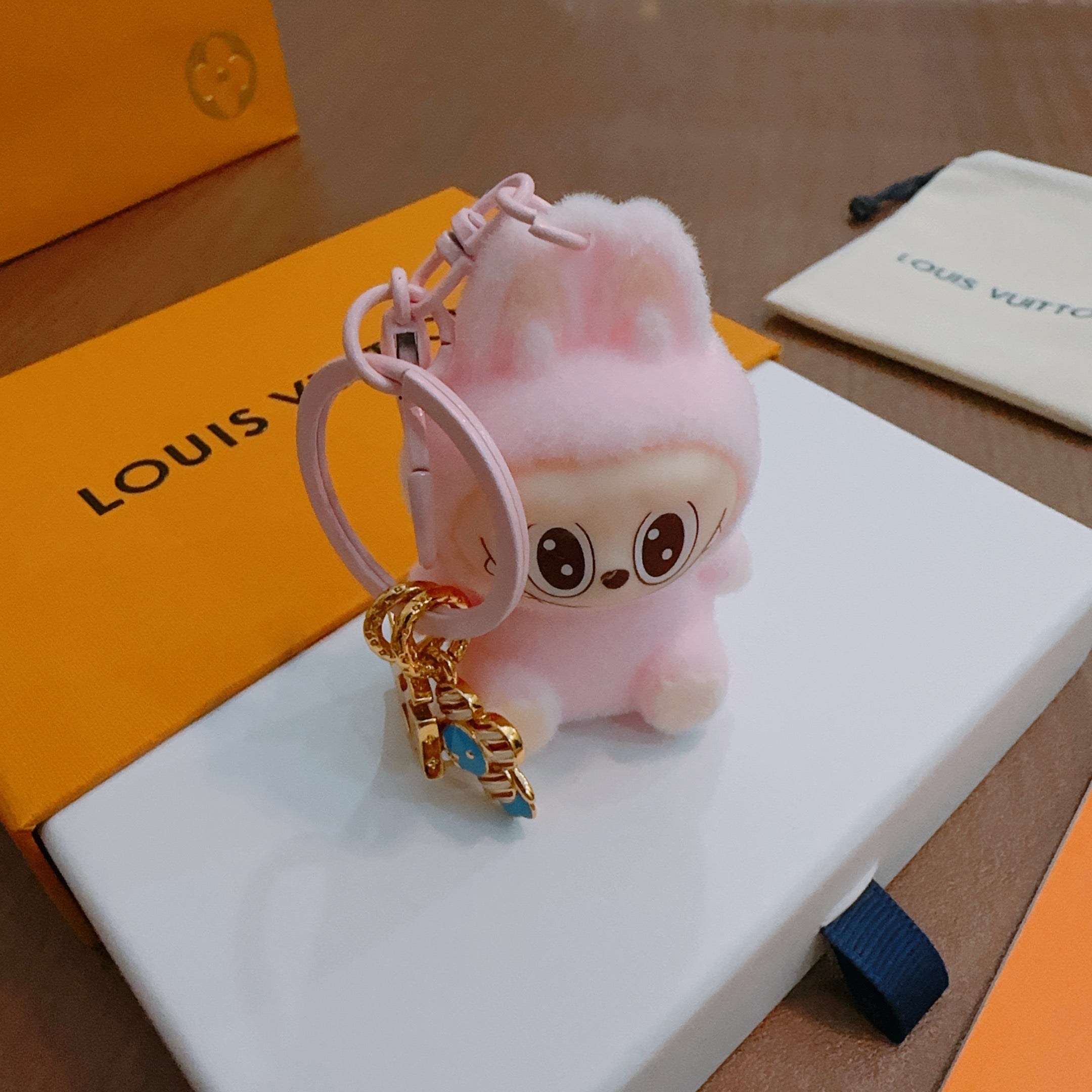 LV Pink Labubu Plush Toy Bag Charm