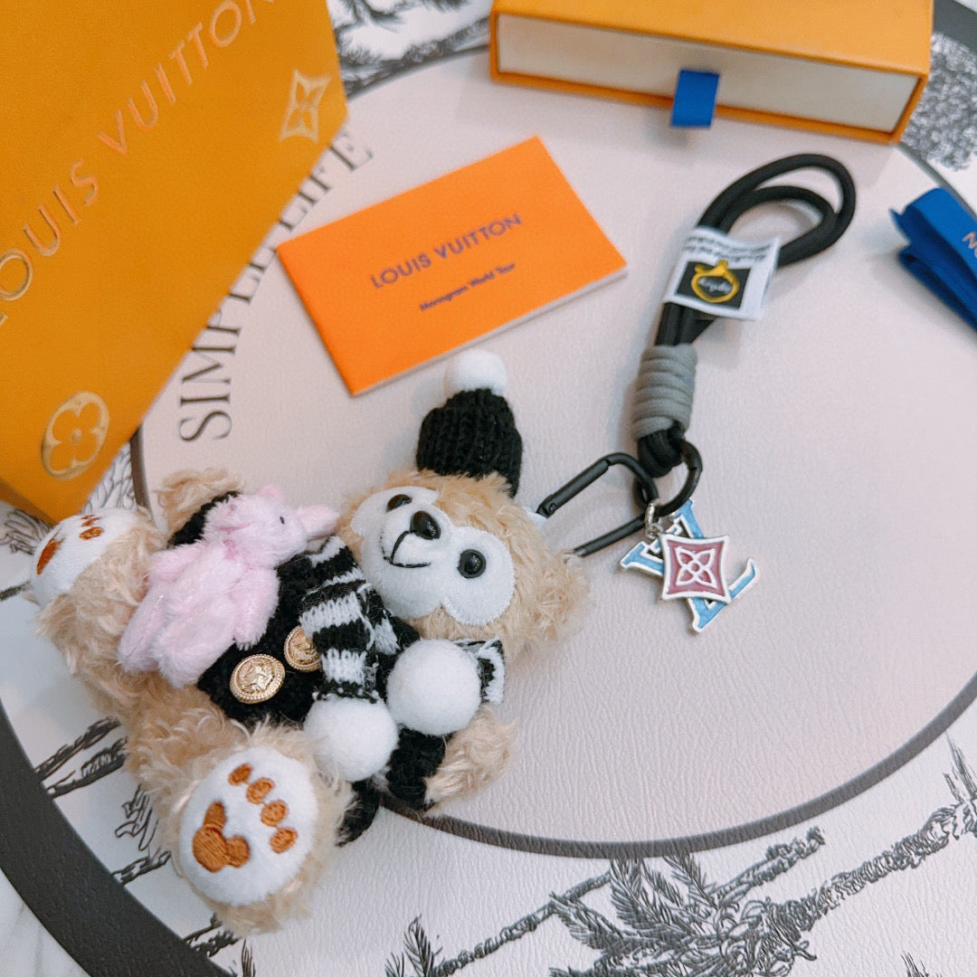 LV Disney Duffy Bear Plush Bag Black mix Colors Charm