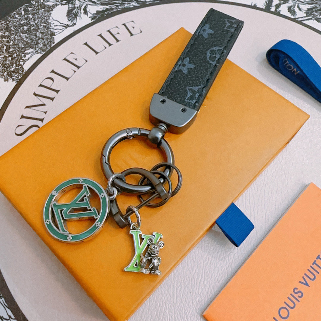 LV Silver Black Keychain Charm