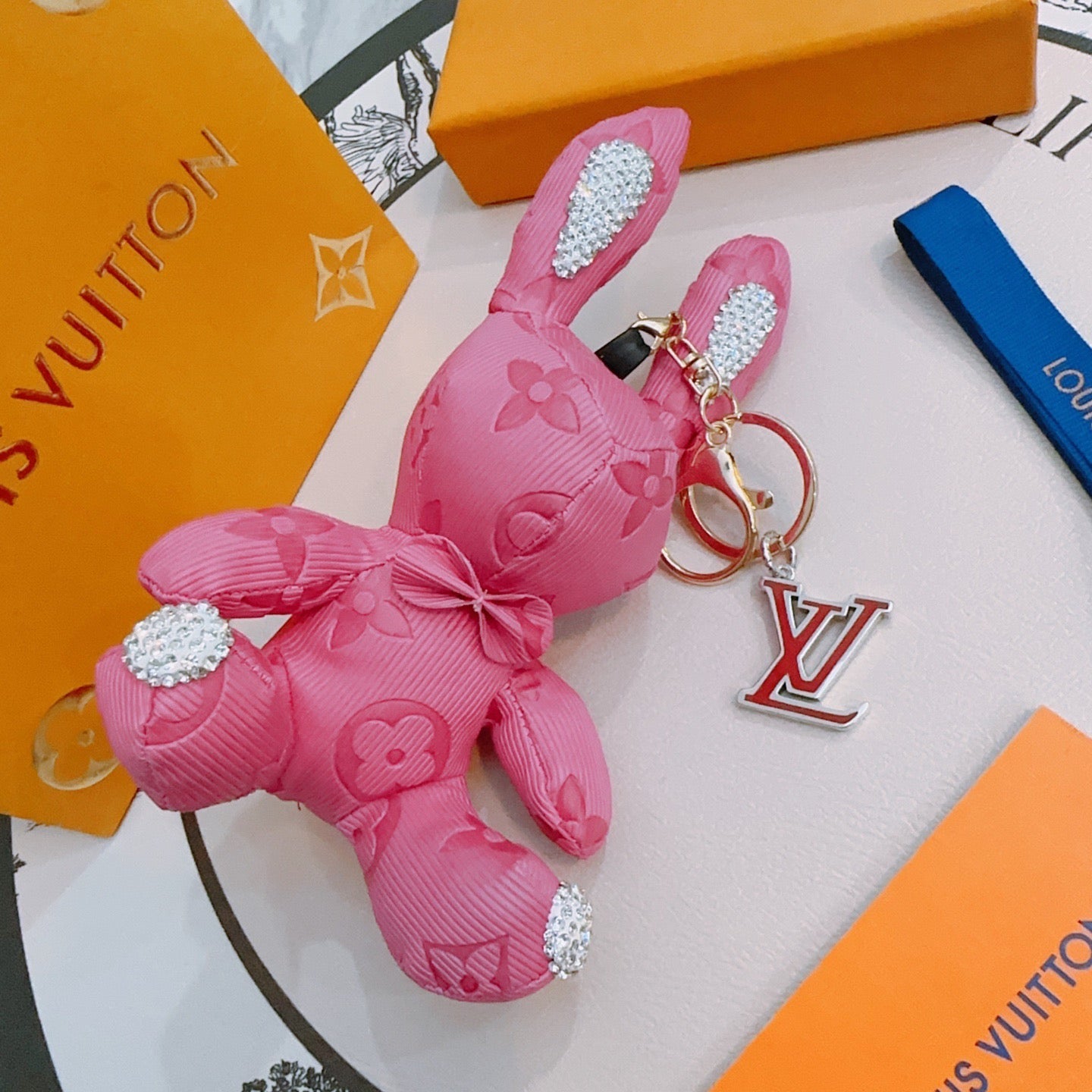 LV Pink Rabbit Charm With Rhinestone Accents