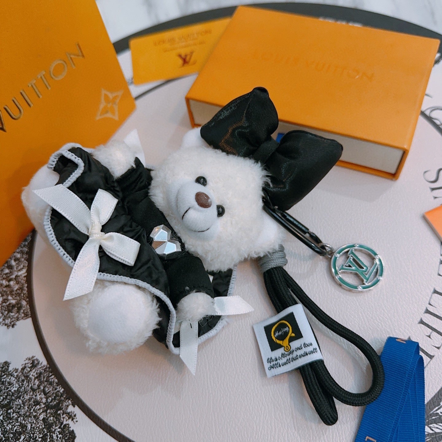 LV Black mix White Louis Bear Bag Charm