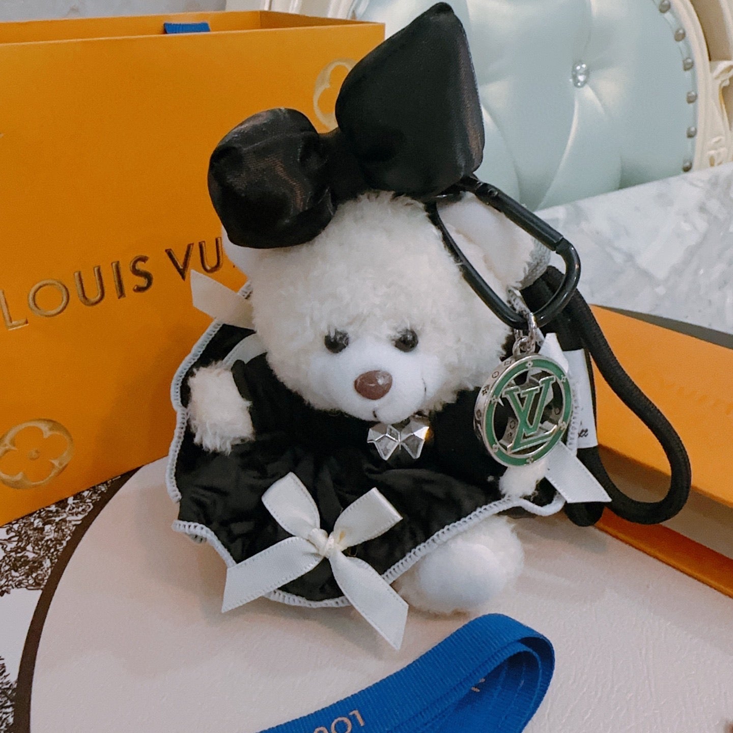 LV Black mix White Louis Bear Bag Charm