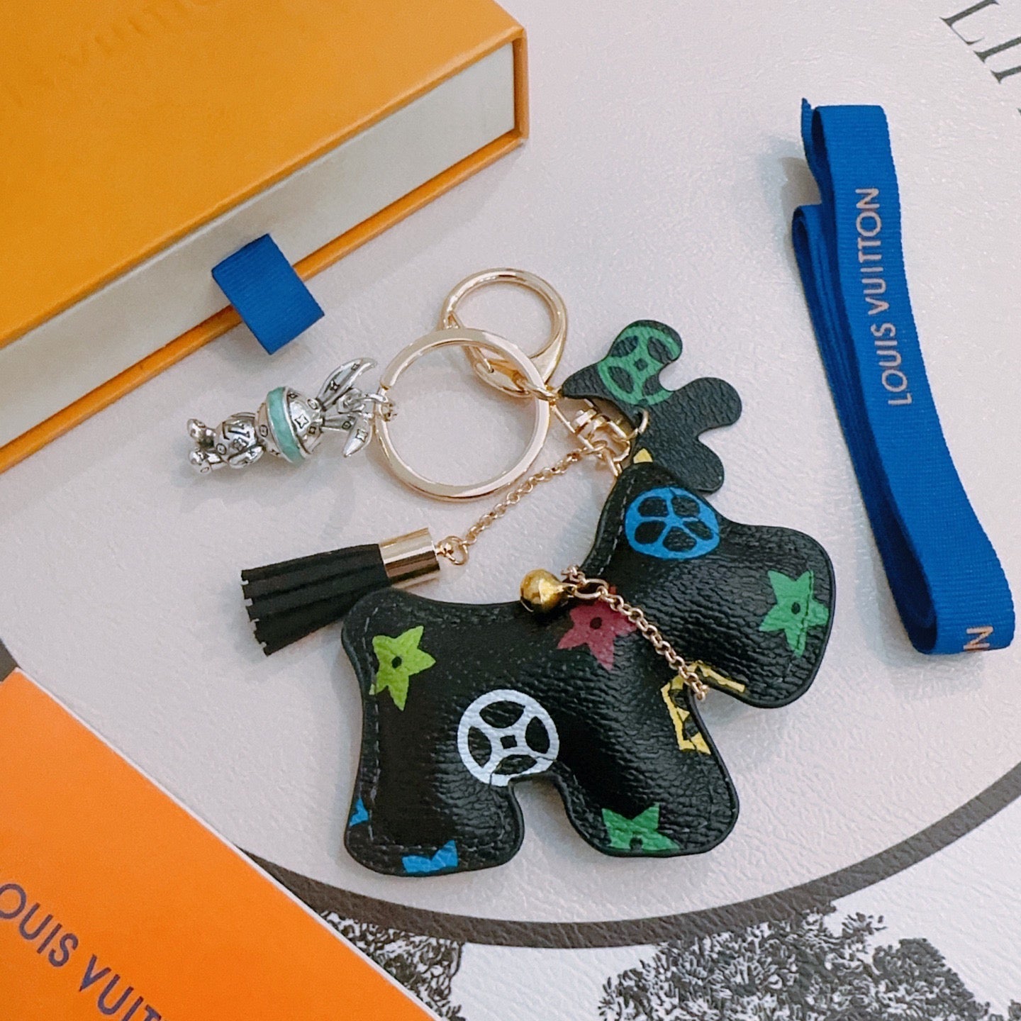 LV Black Dog-Shaped Bag Charm