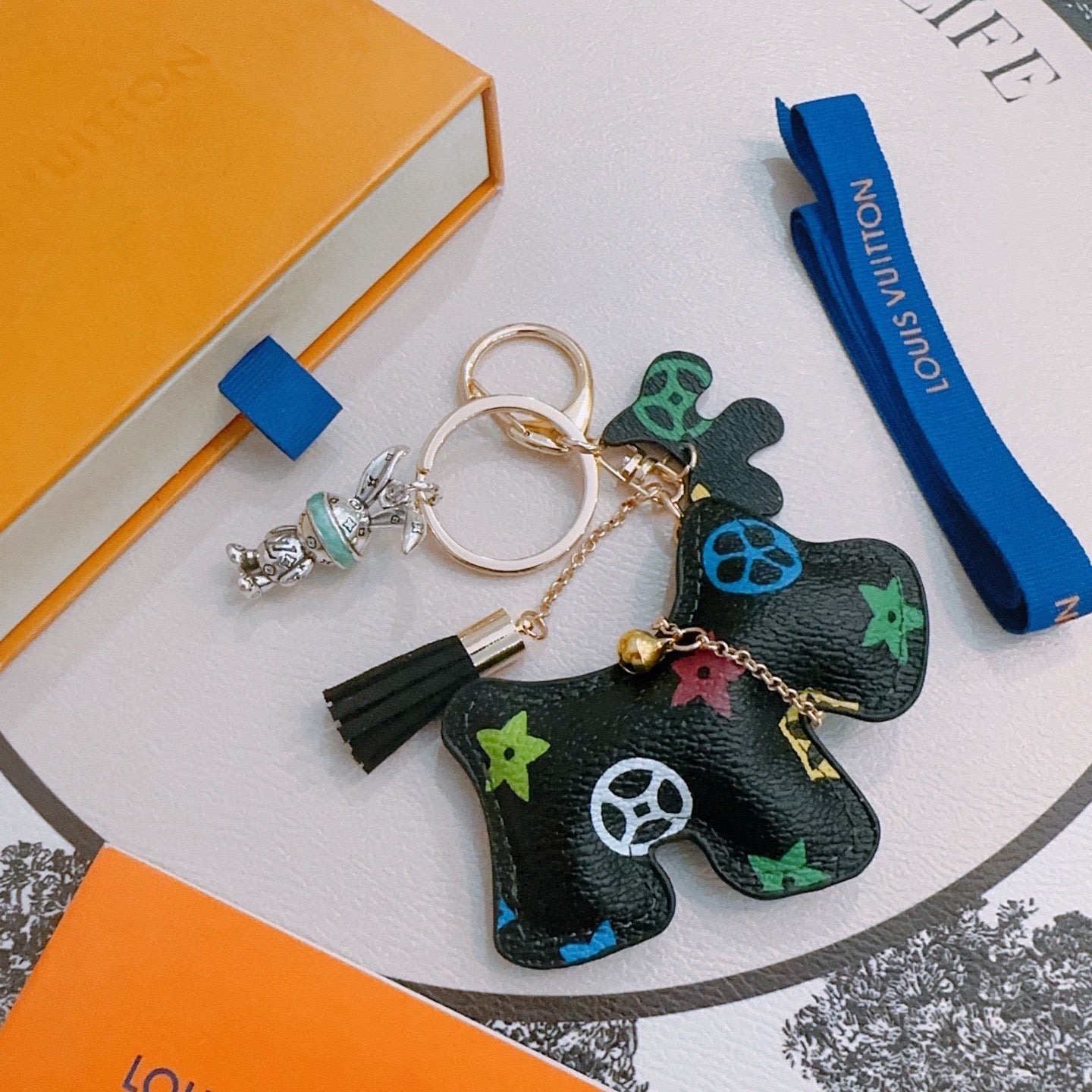 LV Black Dog-Shaped Bag Charm