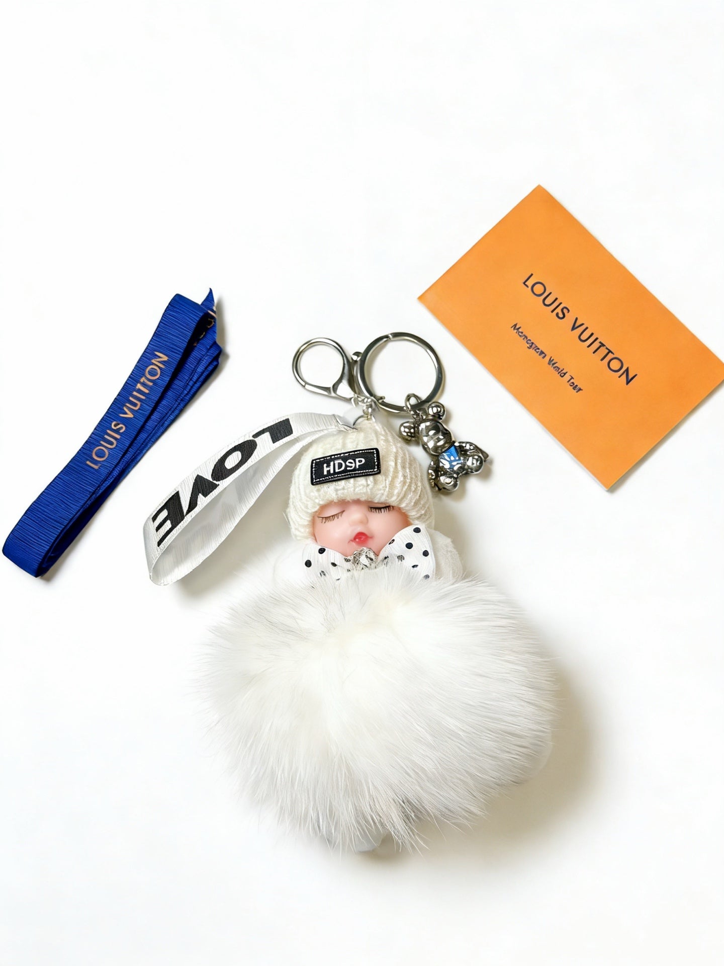 LV White Fluffy Plush Sleeping Baby Doll Charm