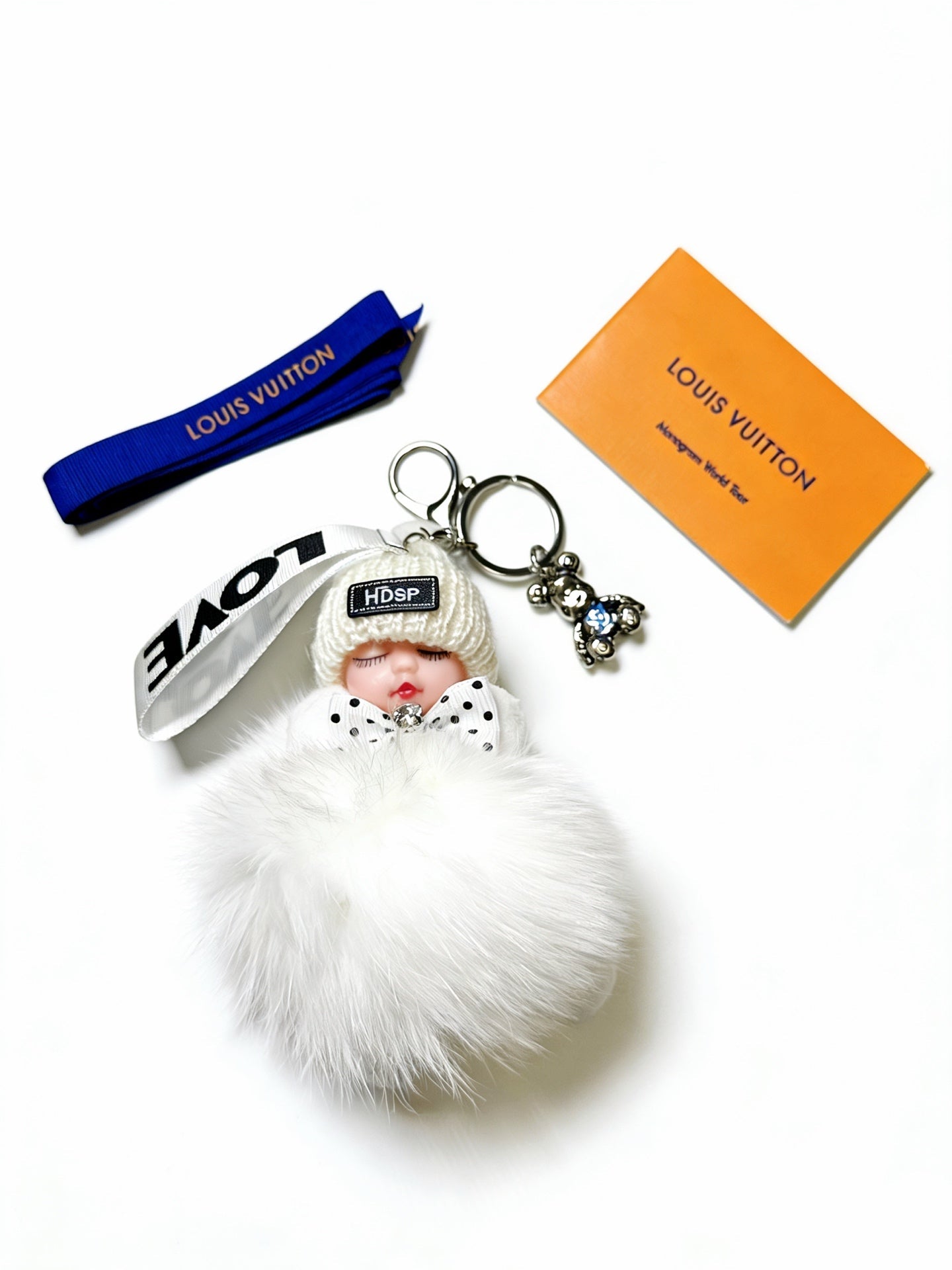 LV White Fluffy Plush Sleeping Baby Doll Charm
