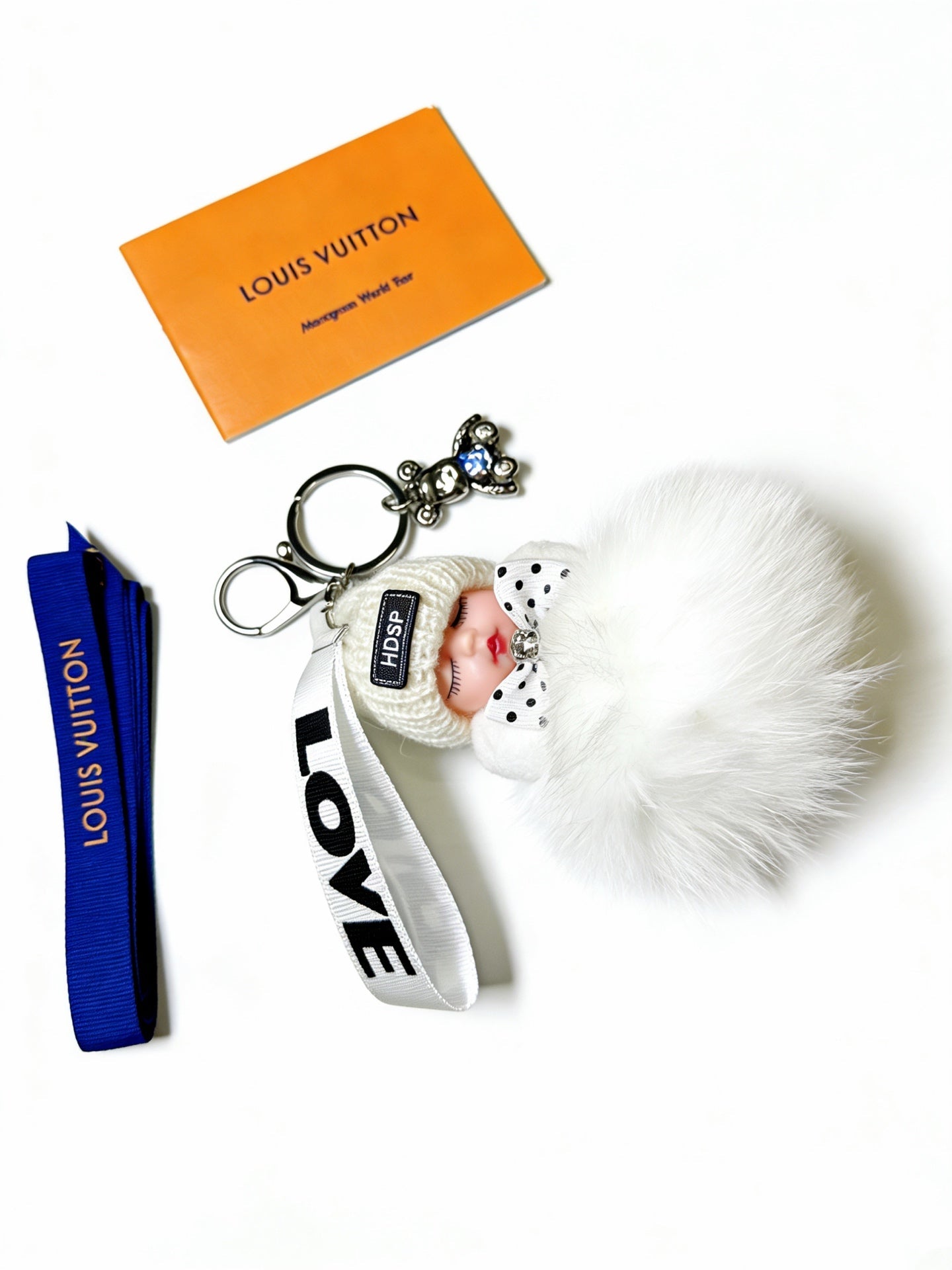 LV White Fluffy Plush Sleeping Baby Doll Charm
