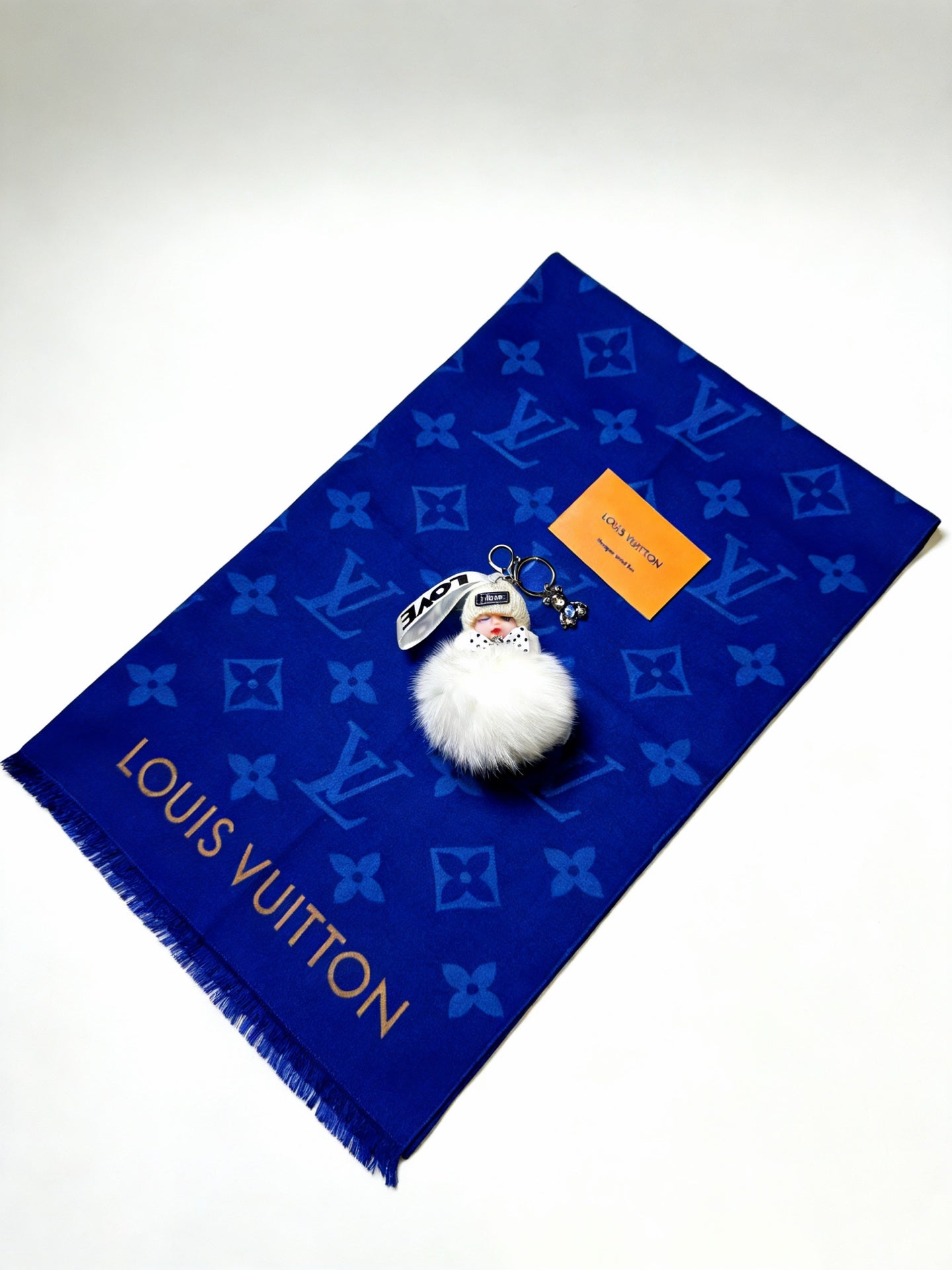 LV White Fluffy Plush Sleeping Baby Doll Charm