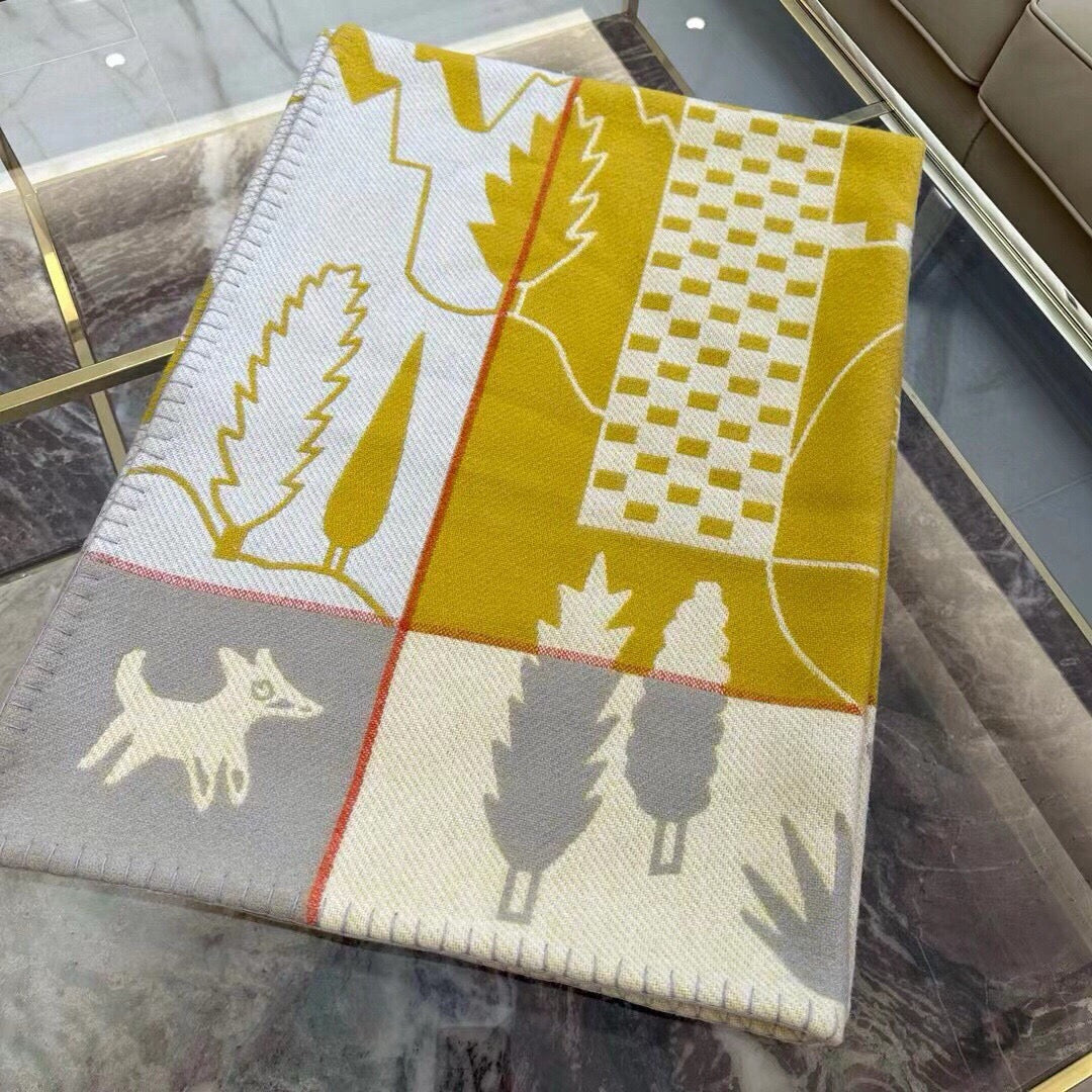 HM Avalon Epopee Blanket Yellow Gray Cashmere Wool 524201