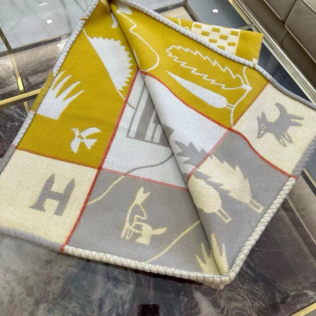 HM Avalon Epopee Blanket Yellow Gray Cashmere Wool 524201