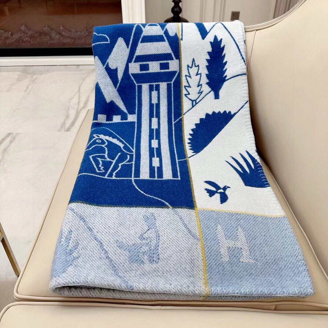 HM Avalon Epopee Blanket Blue Cashmere Wool 524202