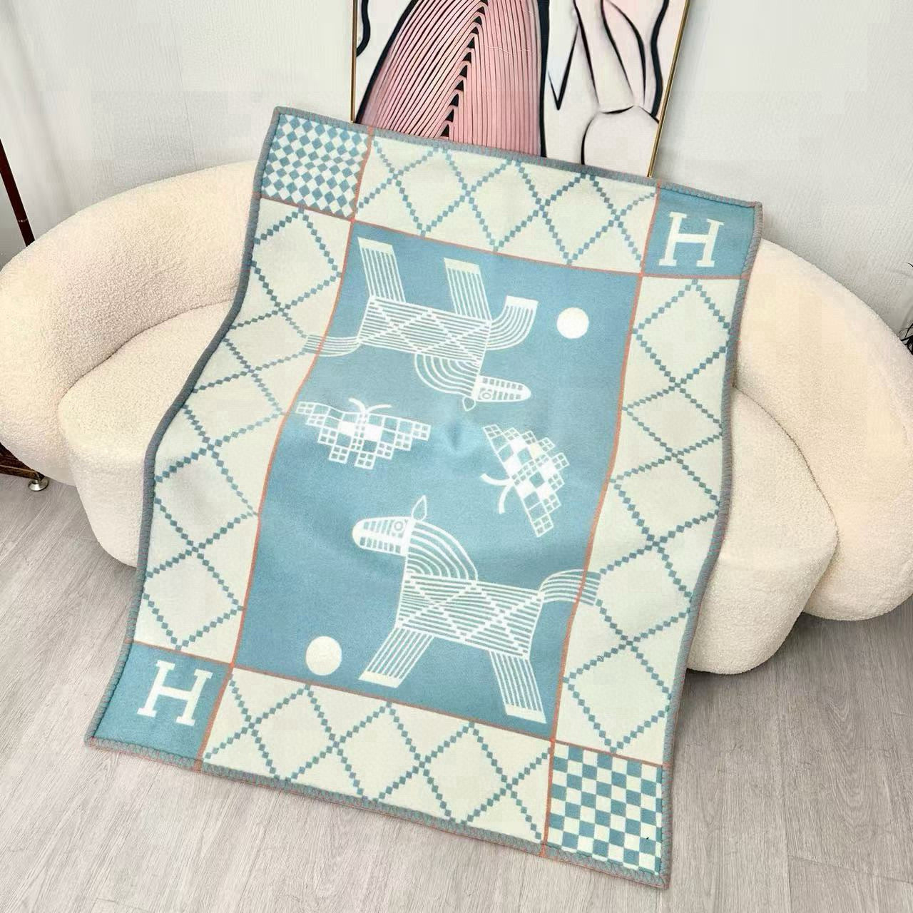 HM Avalon Blanket Clould Blue Mix Cream Cashmere Wool 875780