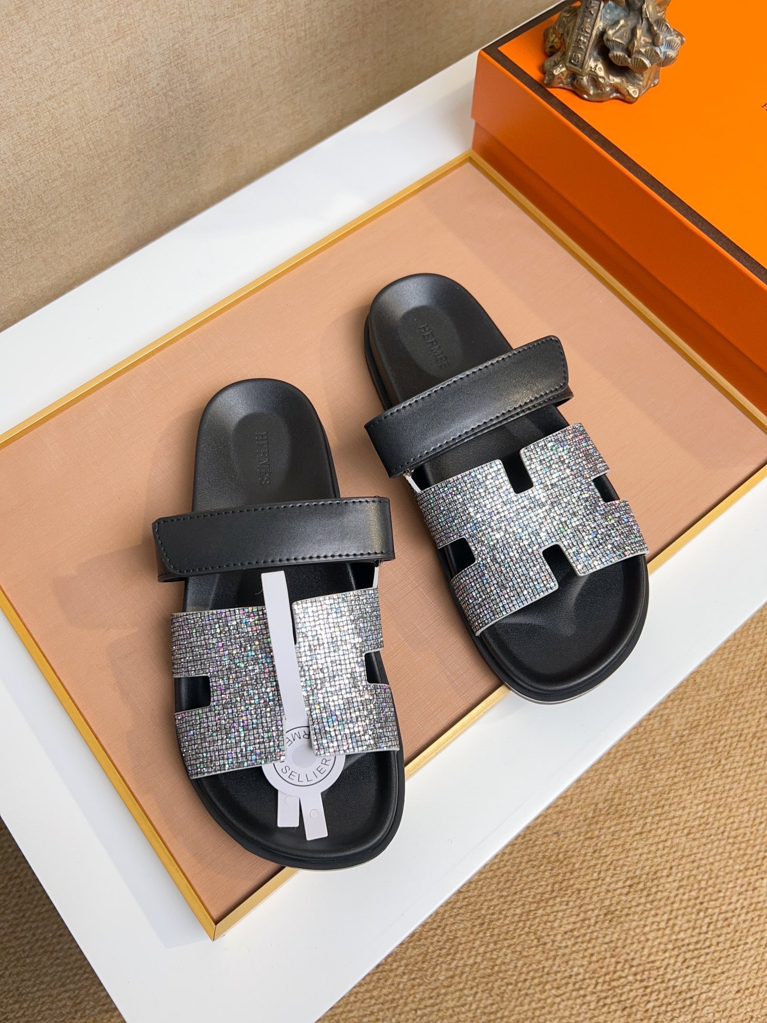 HM Men's Chypre Sandals Silver Diamond Calfskin 735677