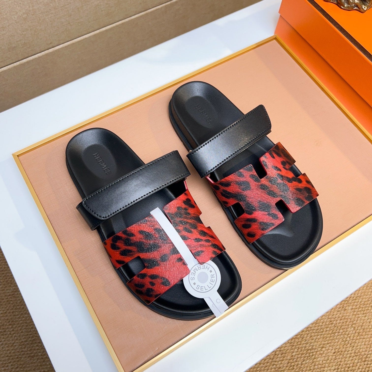 HM Men's Izmir Slide Red Black Calfskin 747632