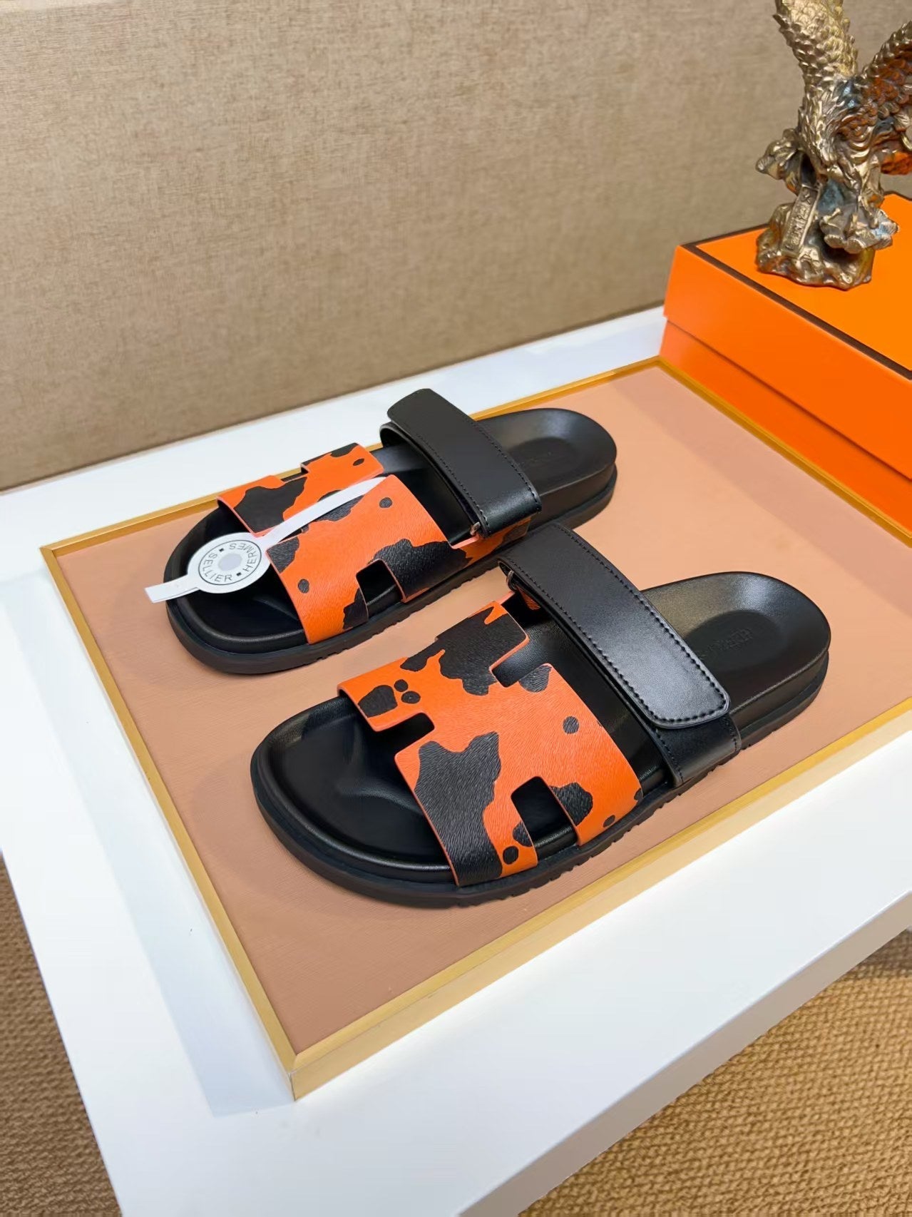 HM Men's Izmir Slide Orange Black Calfskin 744002