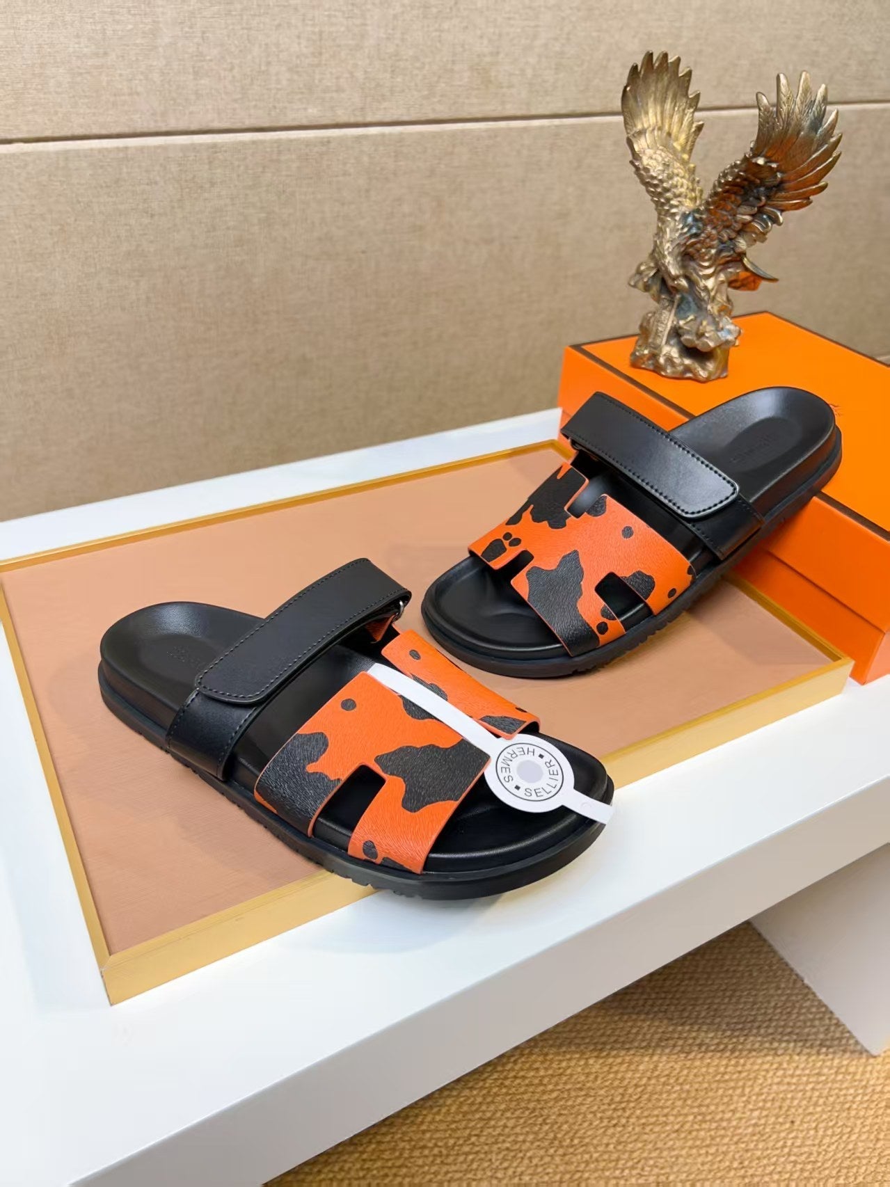 HM Men's Izmir Slide Orange Black Calfskin 744002