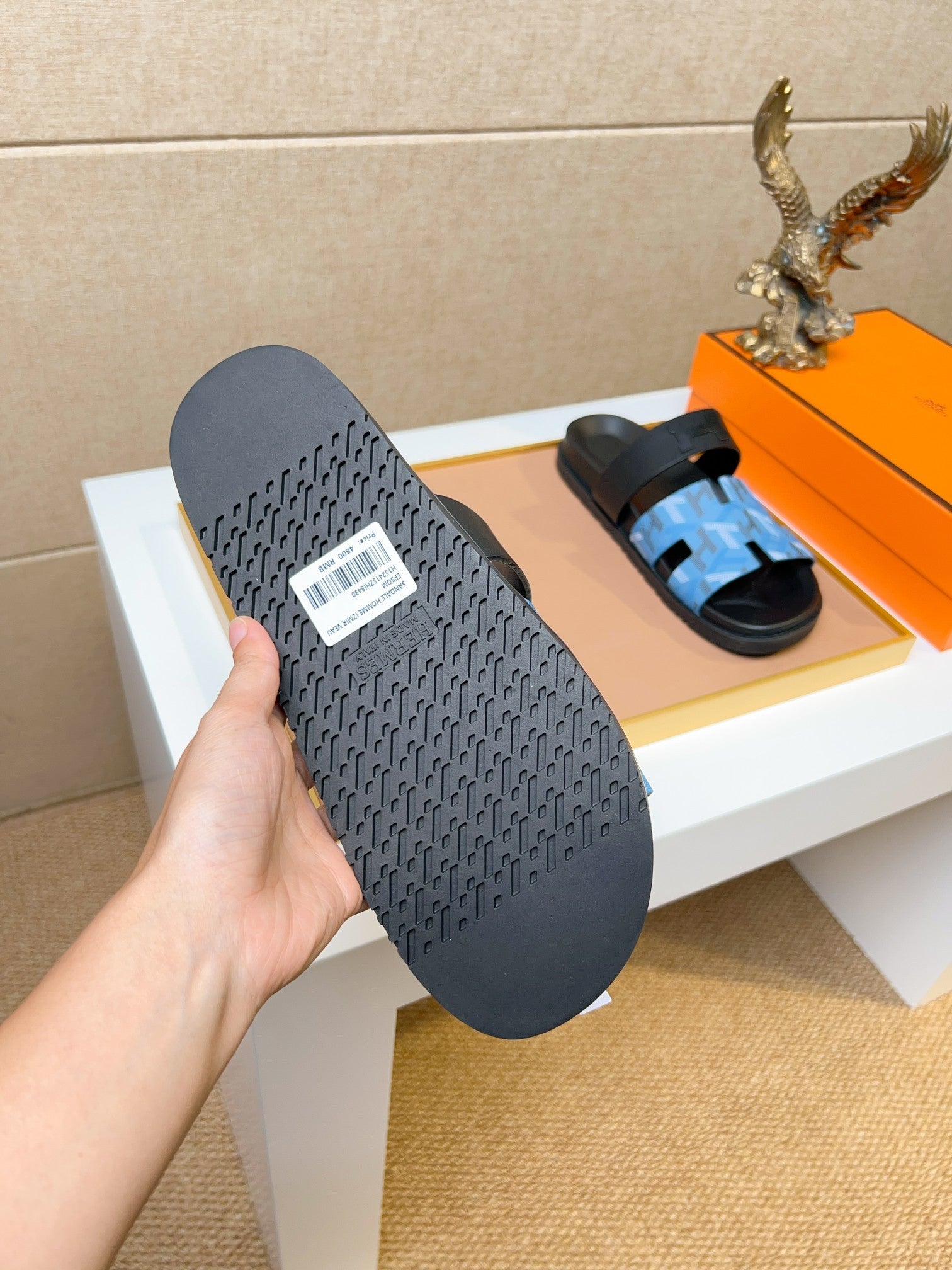 HM Men's Chypre Slide Blue Calfskin 748424