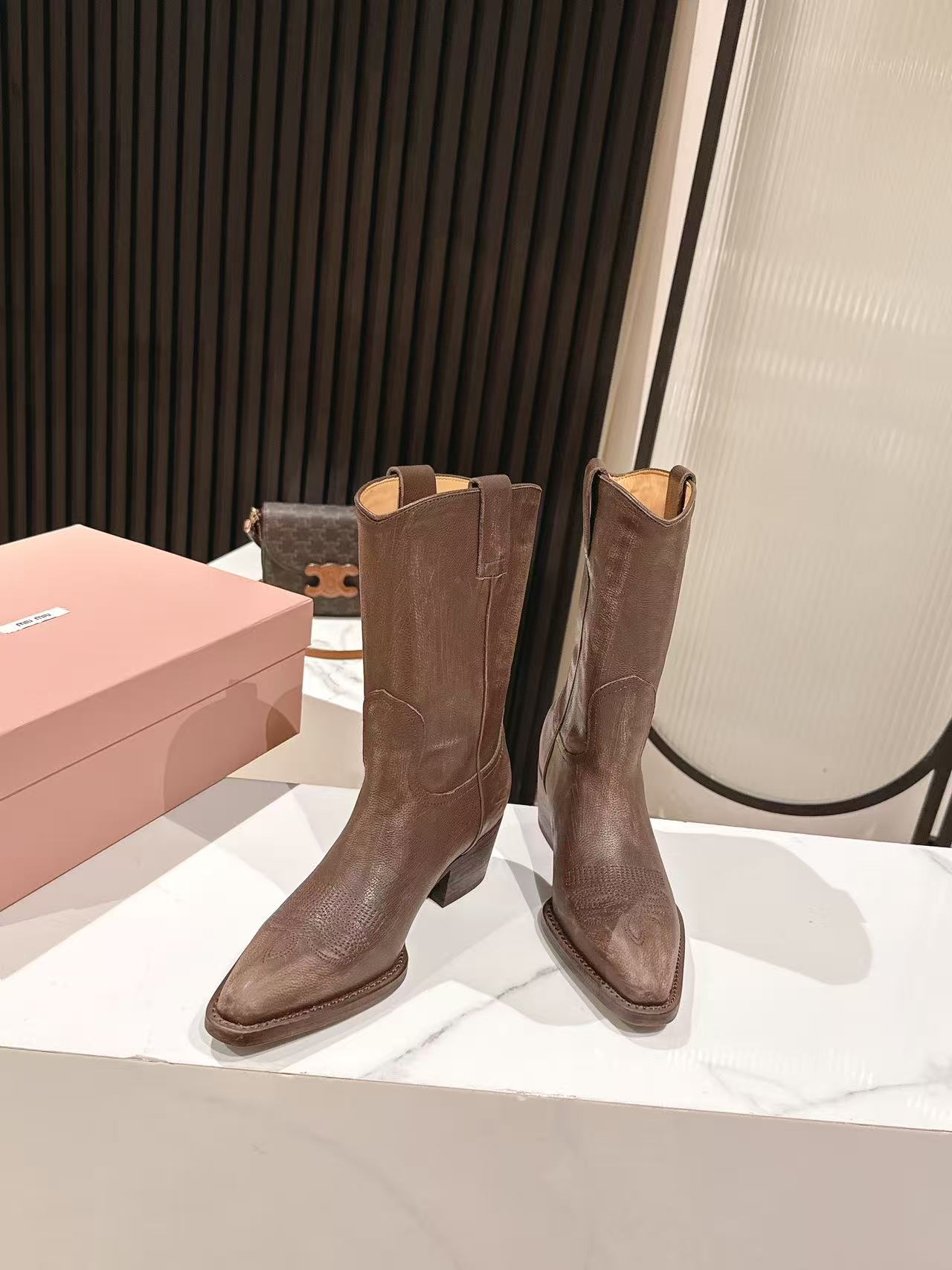 Miu Miu 2026 Cowboy Boots Suede Leather 981850