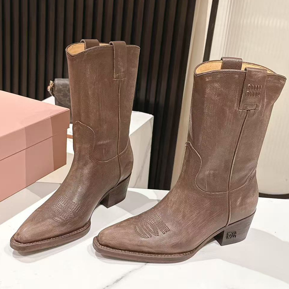 Miu Miu 2026 Cowboy Boots Suede Leather 981850