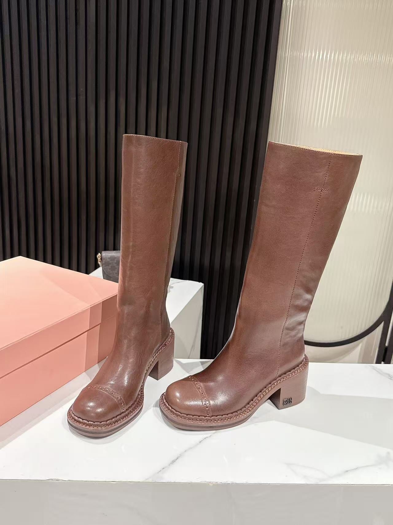 Miu Miu 2026 High Boot 50mm Brown Calfskin 621333