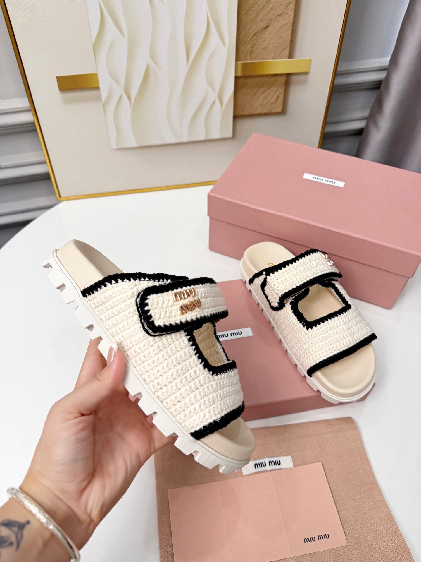 Miumiu 2026 Double-Strap Slides Crochet 935592