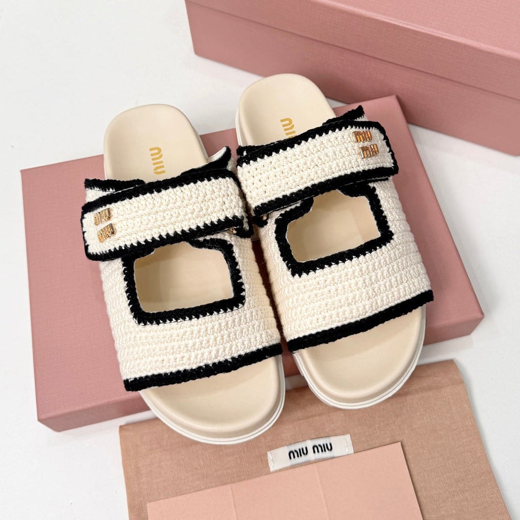 Miumiu 2026 Double-Strap Slides Crochet 935592