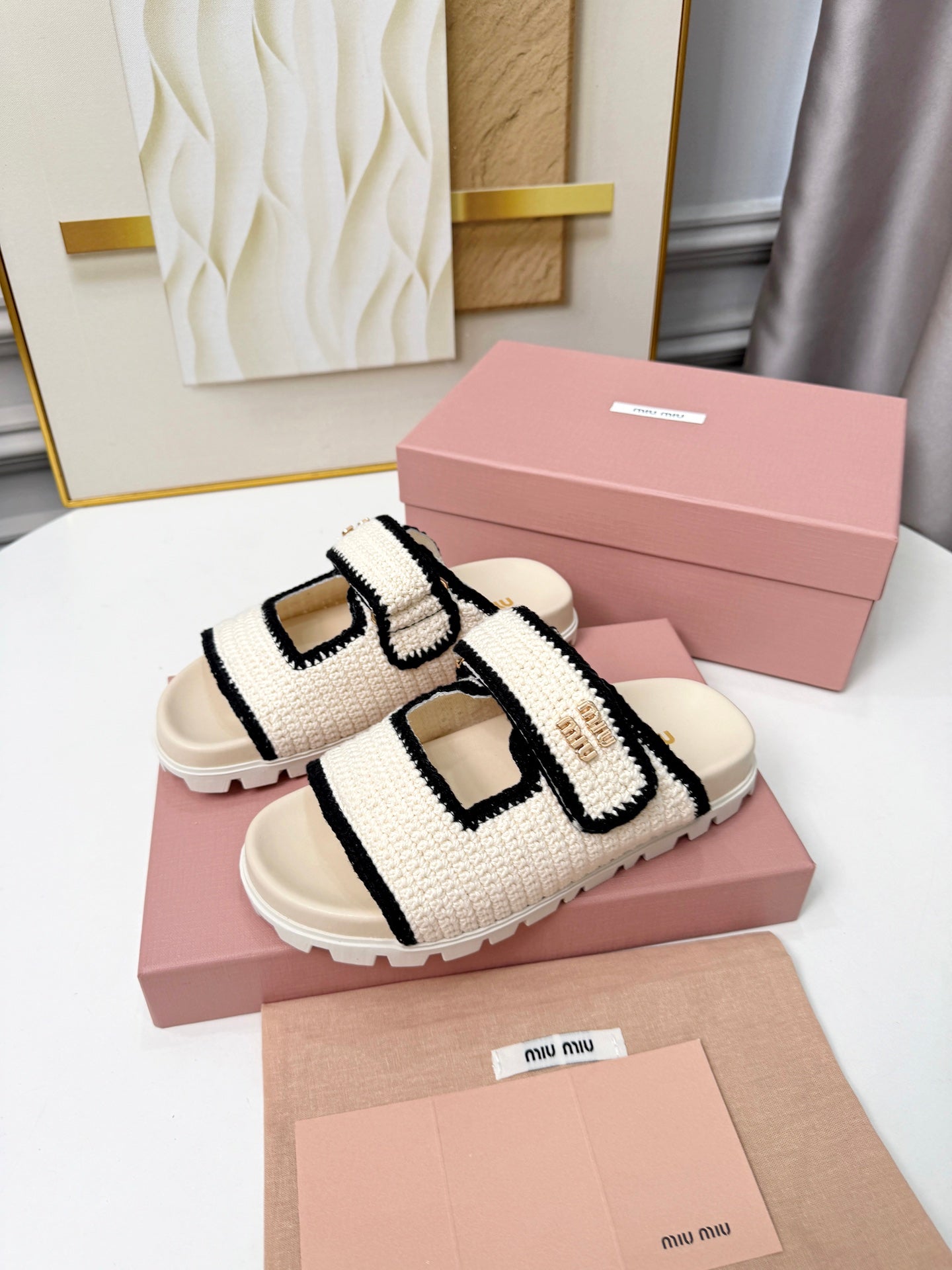 Miumiu 2026 Double-Strap Slides Crochet 935592