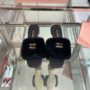 Miu Slippers Black Super Soft Wool