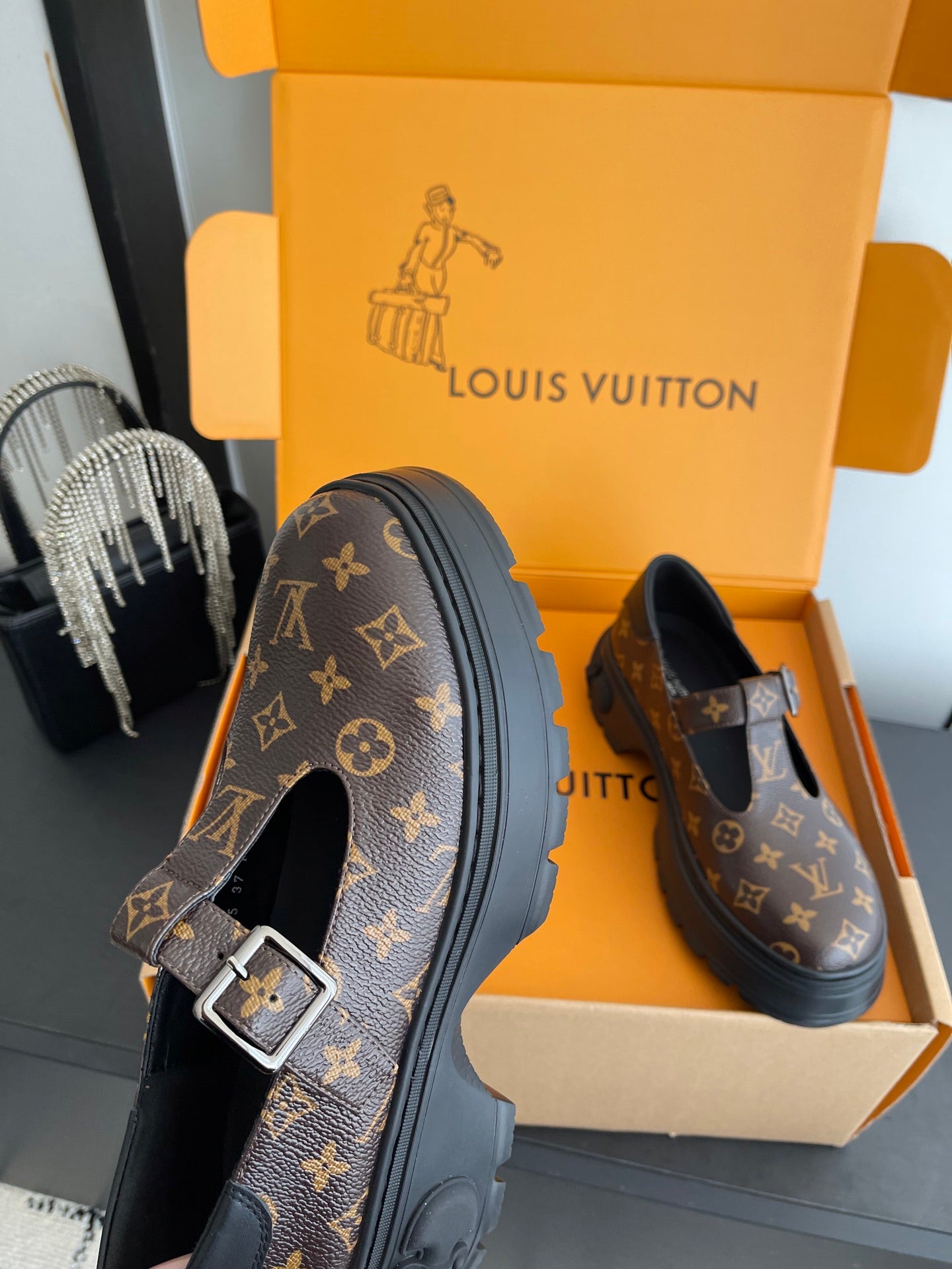 LV 26ss Platform Mary Jane Brown Monogram Cowhide 631500