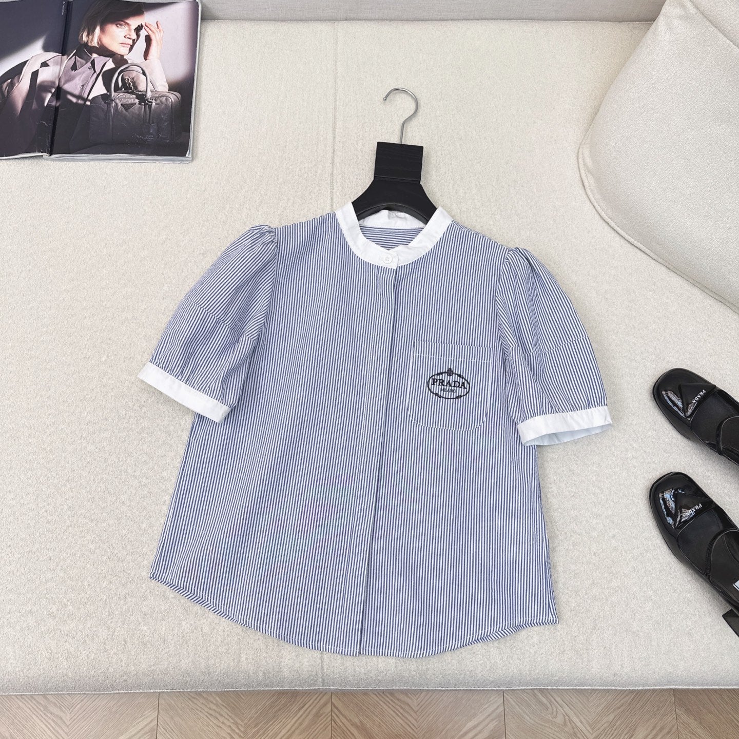 Prada 25 Logo Embroidery Shirt Cotton 614592
