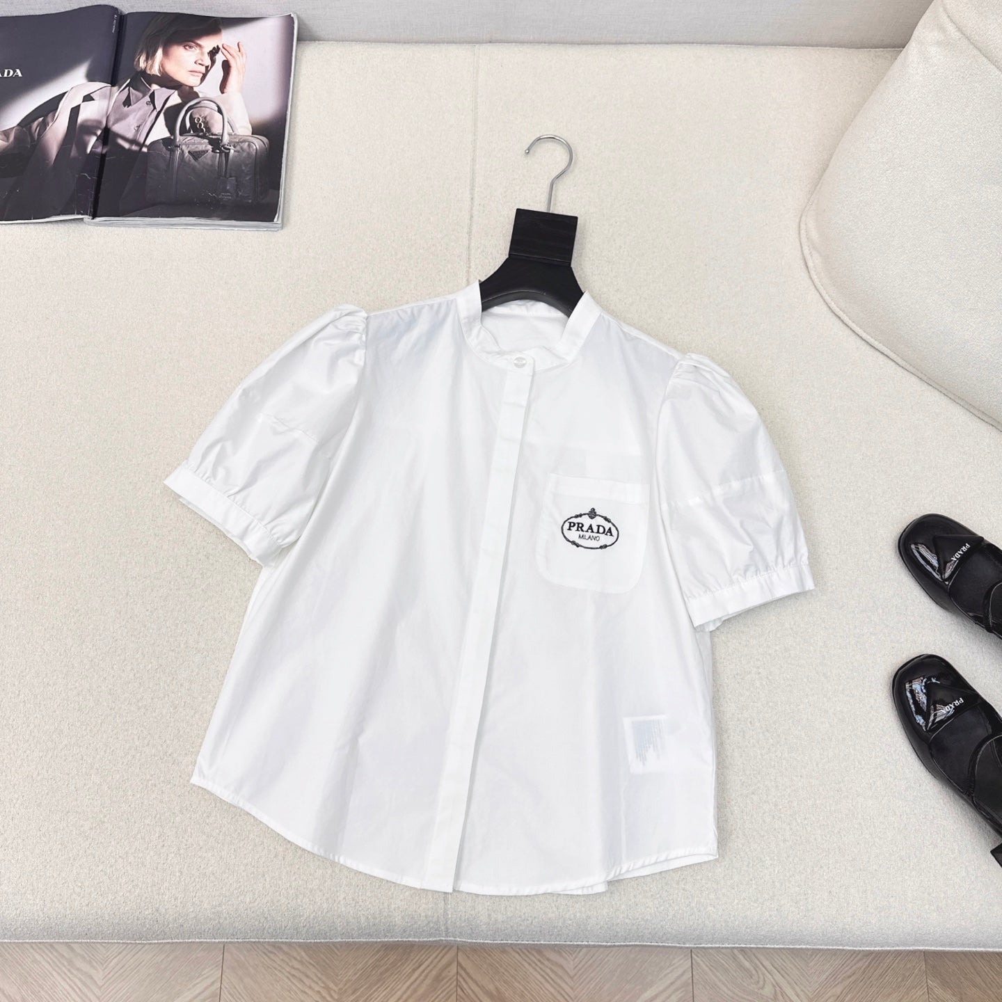 Prada 25 Logo Embroidery Shirt Cotton 614592