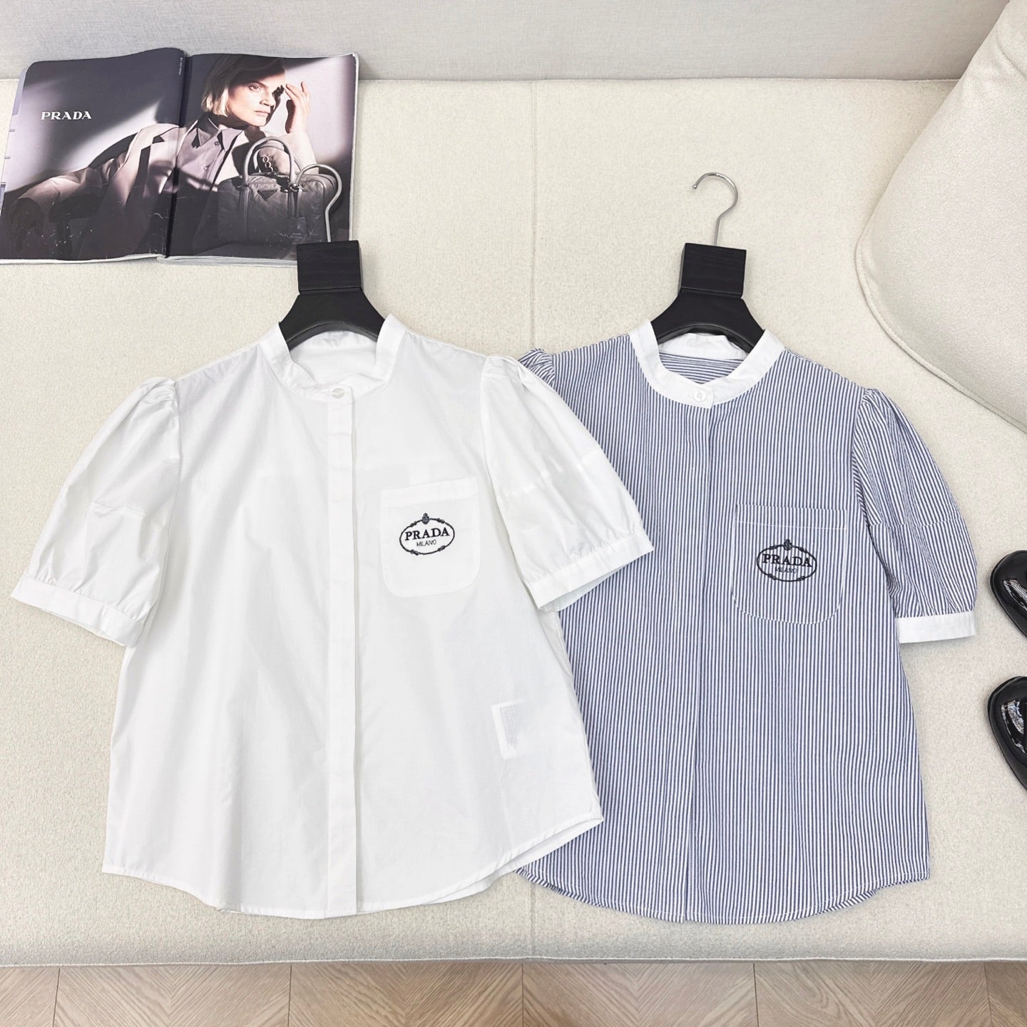 Prada 25 Logo Embroidery Shirt Cotton 614592