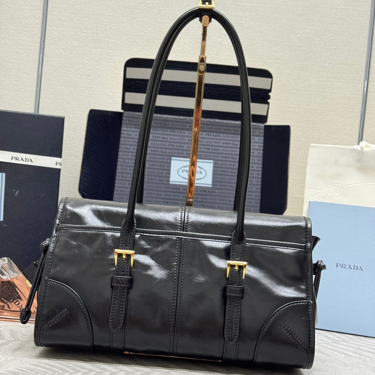 Prada 2026 Shoulder Bag 31cm Black Leather 345568