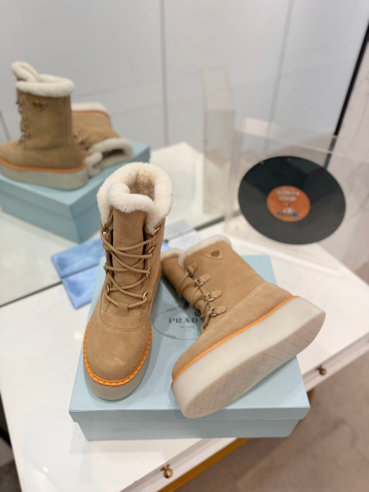 Prada 2026 Platform Snow Boots Suede Wool 166143