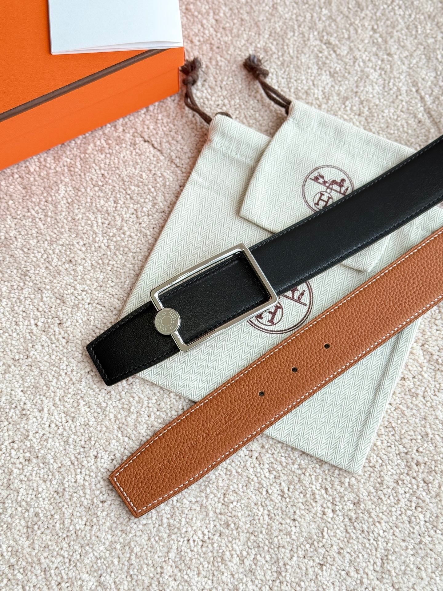 HM Oscar Buckle Belt 38mm Brown Black Leather 187557