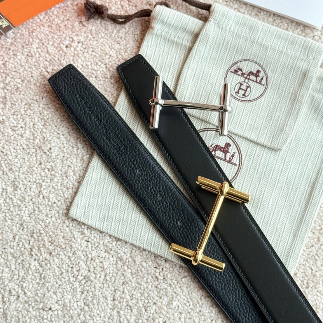 HM H d'Ancre Buckle Belt 32mm Black Leather 187772