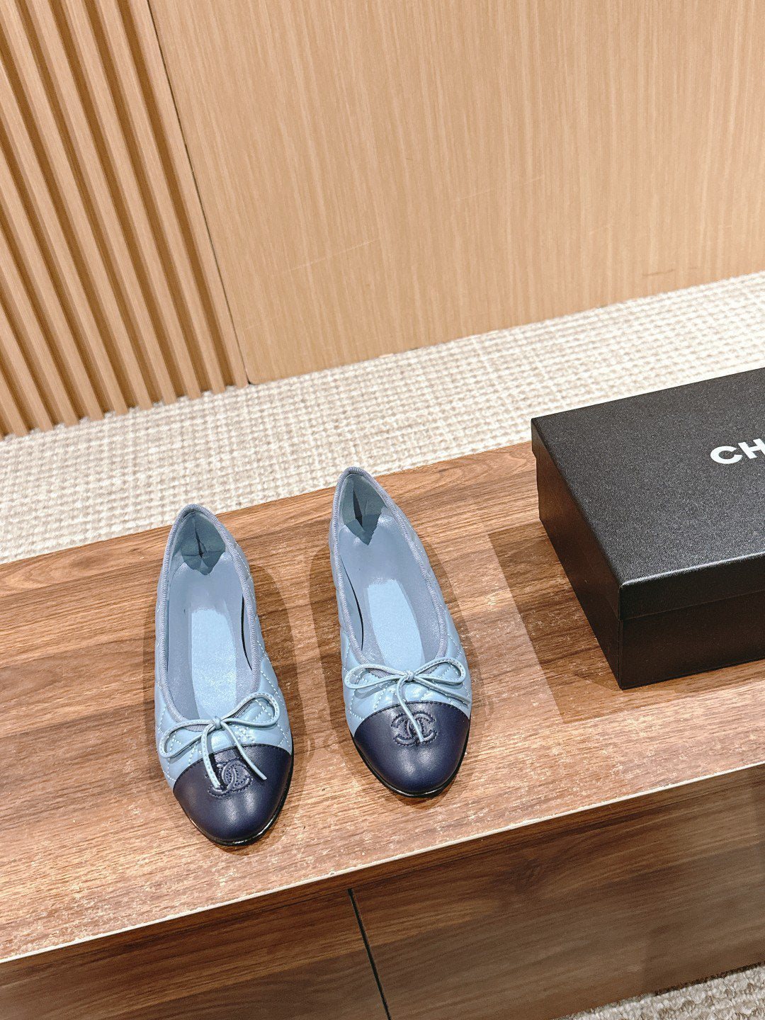 ballet flat baby blue quilted lambskin