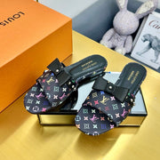 LV 25C LV x TM 6AM Flat Mule Black Bow Black with Monogram Multicolore Leather 219950