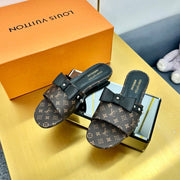 LV 25C LV x TM 6AM Flat Mule Black Bow Mocha Brown with Monogram Multicolore Leather 219951
